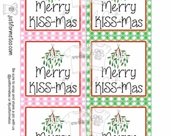 Christmas Printable Tags, Instant Download, Christmas Tags, Square Gift Tags, Merry KISS mas, Mistletoe Tag, Christmas Mistletoe, Kisses