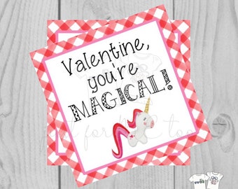 Valentine Printable Tags, Instant Download, Valentine's Day Tags, Square Gift Tags, Classroom, Unicorn Tag, Treats, You're Magical, Unicorn