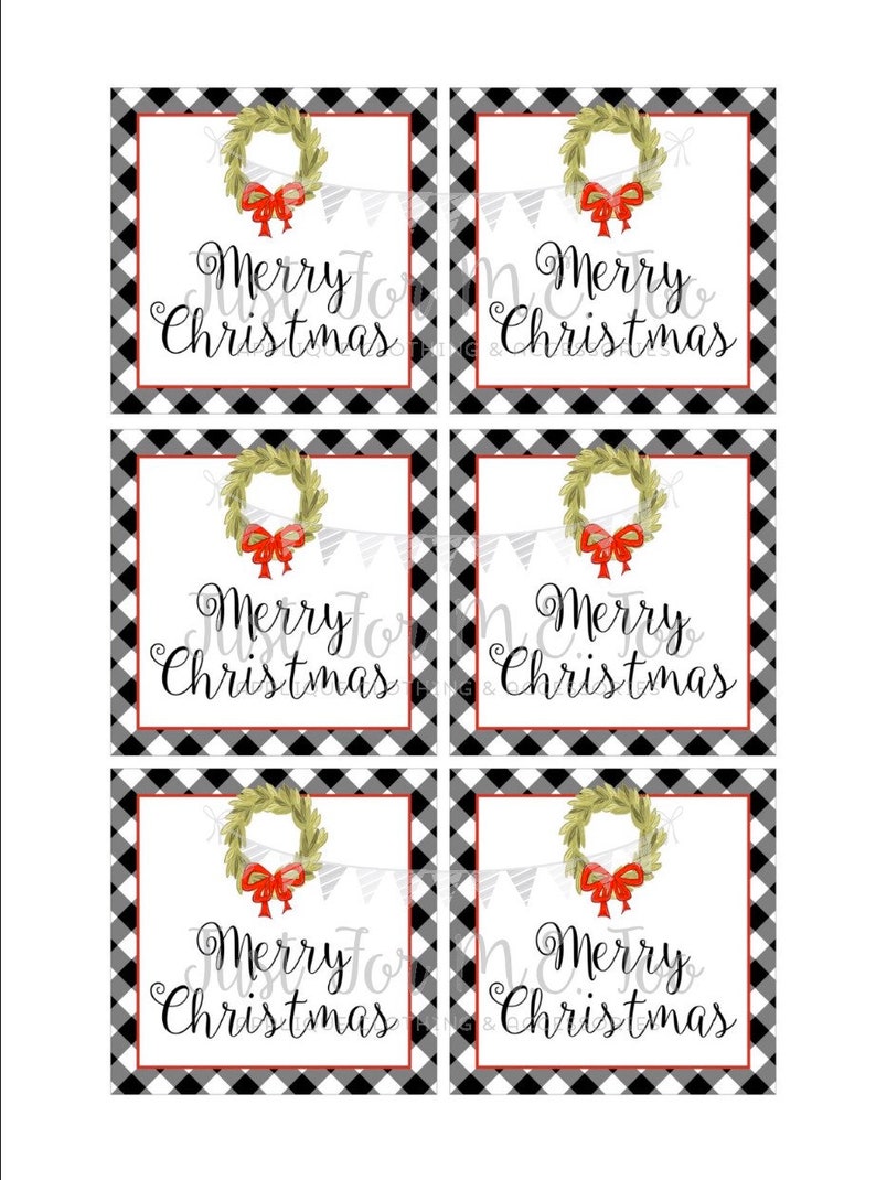 Merry Christmas Gingham Printable Tags Instant Download Etsy
