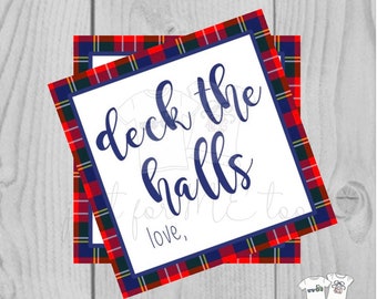 Christmas Printable Tags, Instant Download, Christmas Tags, Square Gift Tags, Deck the Halls, Tartan Plaid Tags, Printable, Gifts