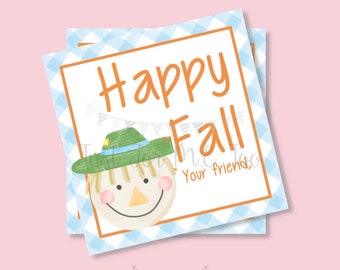 Fall Printable Tags, Instant Download, Fall Tags, Pumpkin Gift Tags, Birthday, Lunchbox, Pumpkin, Printable, Scarecrow, Happy Fall