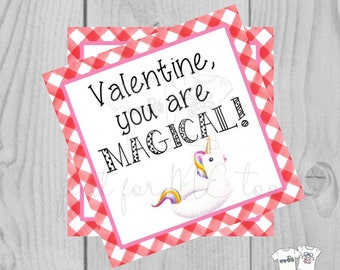 Valentine Printable Tags, Instant Download, Valentine's Day Tags, Square Gift Tags, Classroom, Unicorn Tag, Treats, You're Magical, Unicorn