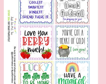 March Lunchbox Notes Printable Tags, St. Patrick's Day, Lunch Box School Tags, School Tag, Digital Download, Clover, Shamrock, Rainbow, Gold