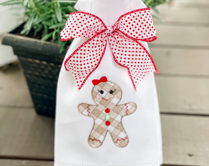 Featured listing image: Christmas Embroidered Hand Towel, Decorative Towel, Tea Towel, Cotton Hand Towel, Guest Towel, Bar Towel, Embroidery, Christmas, Gingerbread