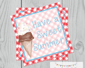 Instant Download Printable Ice Cream Tag, Instant Download, Printable, Square, Gift Tag, Sweet Summer, End of School, Party Tag