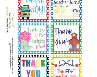 Teacher Appreciation Printable Tags, Instant Download, Teacher Tags, Square Gift Tags, End of School, Teacher Gifts, Small Gifts, Treats