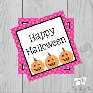 Halloween Printable Tags, Instant Download, Happy Halloween Pink Tags, Square Tags, Jack-O-Lantern, Lunchbox, Pumpkin, Printables, Halloween