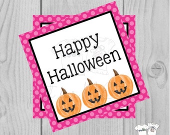 Halloween Printable Tags, Instant Download, Happy Halloween Pink Tags, Square Tags, Jack-O-Lantern, Lunchbox, Pumpkin, Printables, Halloween