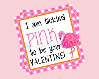 Valentine Digital Download Tag, Valentine Gift Tag, Princess Tag, Girl Valentine Tag, Printable Tag, Flamingo, Tickled Pink