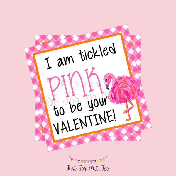 Valentine Digital Download Tag, Valentine Gift Tag, Princess Tag, Girl Valentine Tag, Printable Tag, Flamingo, Tickled Pink