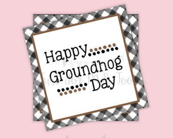 Grounghog Printable Tags, Instant Download, Winter Tags, Square Gift Tags, Lunchbox, Hot Chocolate, Gift, Treats, Groundhog tag