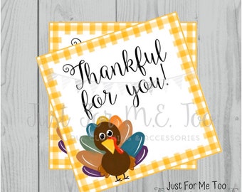 Thanksgiving Printable Tags, Instant Download, Thankful for You, Turkey Gift Tags, Printable, Thanksgiving, Orange Gingham