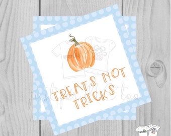 Halloween Printable Tags, Instant Download, Treats not Tricks Tags, Square Gift Tags, Polka Dot, Printable, Halloween Treats, pumpkin