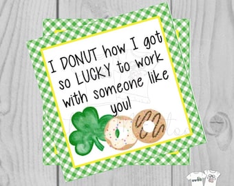 Donut Printable Tags, Instant Download, St. Patrick's Day Tags, Square Gift Tags, Classroom Tag, Donut Tag, Donut, Clover, Lucky