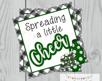 Cheer Printable Tags, Spreading a little Cheer, Instant Download, School Tags, Cheerleading Tags, Cheerleader, Football, Green