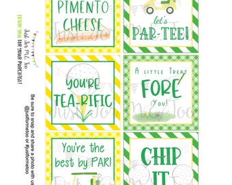 Printable Golf Tags, Instant Download, Golf Tags, Fore Tags, Square Gift Tags, Classroom Tag, Green and Yellow Golf, Golf Bundle, Lunch Note