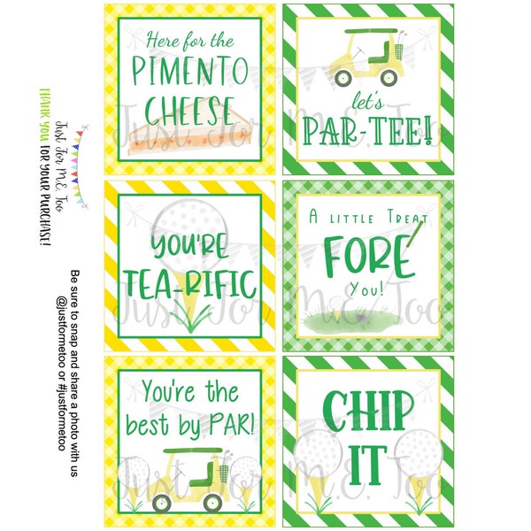 Printable Golf Tags, Instant Download, Golf Tags, Fore Tags, Square Gift Tags, Classroom Tag, Green and Yellow Golf, Golf Bundle, Lunch Note