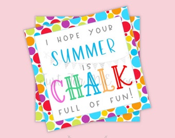 Summer Printable, Chalk Gift Tag, Chalk Full of Fun, Kids Tag, Friend, Classroom, Teacher Gift, Favor, Instant Download, Chalk, Class Treat