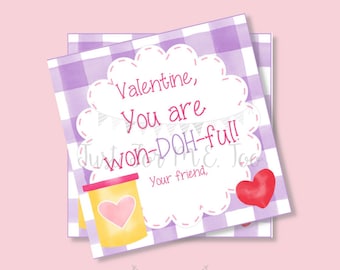 Printable Valentine Tags, Cards for Kids, Valentine's Day Printable, Classroom Valentine, Friend Tag, Doh Tag