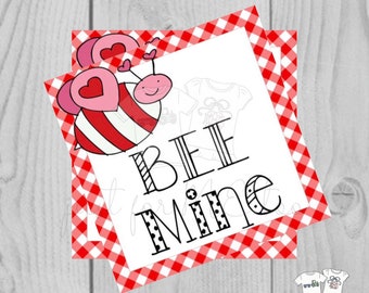 Valentine Printable Tags, Instant Download, Valentine's Day Tags, Square Gift Tags, Classroom Tag, Bee Mine Valentine,, Friendship Tag