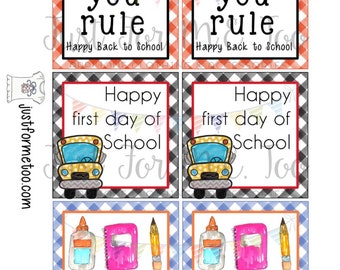 Back to School Printable Tags, Instant Download, Teacher Tags, Square Gift Tags, 1st Day of School, Lunchbox Notes, Teacher Gift