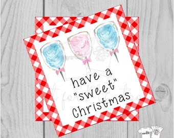 Christmas Printable Tags, have a sweet Christmas, Merry Christmas Tag, Cotton Candy Tag, Gift Tag, Red Gingham
