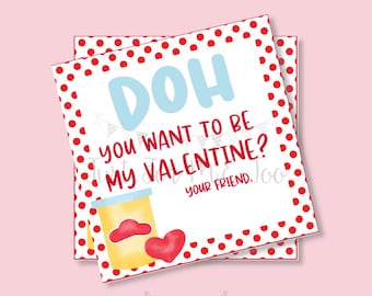 Printable Valentine Tags, Cards for Kids, Valentine's Day Printable, Classroom Valentine, Friend Tag, Doh Tag