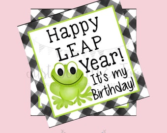 Printable Tags, Instant Download,Leap Year Tags, Square Gift Tags, Leap Day Birthday, Frog Tag, Happy Leap Day, Birthday Leap Year