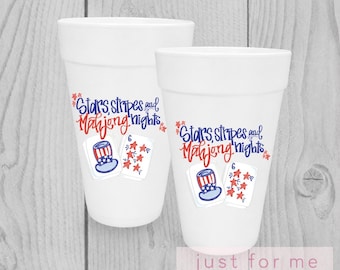 Patriotic Mahjong Cups | Stars Stripes Game Night Party Cups (Set of 10)