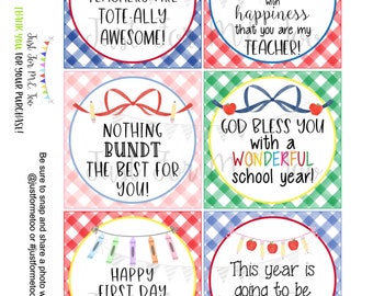 Back to School Printable Tags, Instant Download, Teacher Tags, Square Gift Tags, First Day of School, Teacher Gifts, Small Gifts, Treats