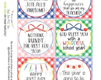 Back to School Printable Tags, Instant Download, Teacher Tags, Square Gift Tags, First Day of School, Teacher Gifts, Small Gifts, Treats