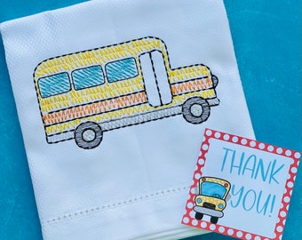 School Bus Hand Towel, Decorative Towel, Kitchen Towel, Cotton Hand Towel, Bar Cart, Back to School, Bus, End of School, Teacher Gift