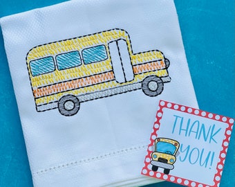 School Bus Hand Towel, Decorative Towel, Kitchen Towel, Cotton Hand Towel, Bar Cart, Back to School, Bus, End of School, Teacher Gift