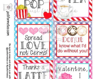 Valentine Printable Tags, Instant Download, Valentine Tags, Square Gift Tags, Happy Valentine's Day, Teacher Gifts, Small Gifts, Treats