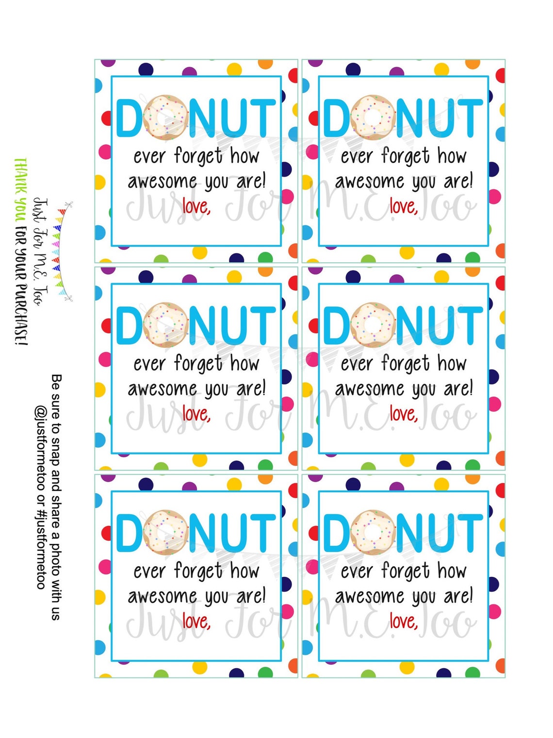 Donut Printable Tags Instant Download Friend Tags Square - Etsy