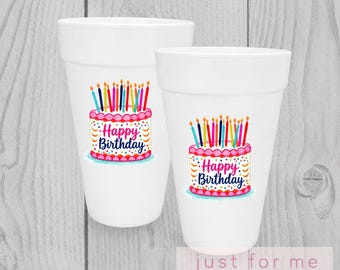 Happy Birthday Cake Party Cups | 16 oz Foam Drinkware Set