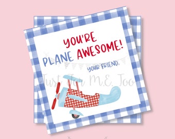 Valentine Printable Tags, Instant Download, Valentine's Day Tags, Square Gift Tags, Classroom Tag, Airplane Tag, Treats, Plane