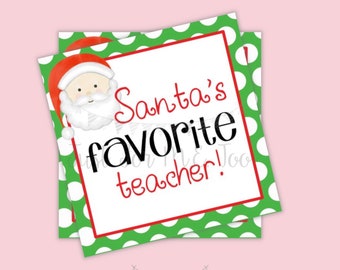 Christmas Printable Tags, Instant Download, Christmas Tags, Square Gift Tags, Merry Christmas, Teacher Gifts, Santa's Favorite Teacher