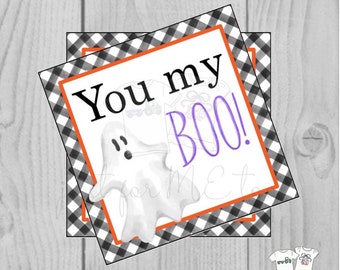 Halloween Printable Tags, Instant Download, You my Boo Tags, Square Gift Tags, Birthday, Lunchbox, Pumpkin, Printable, Halloween