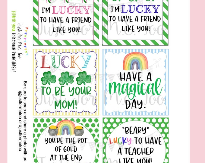 Featured listing image: St. Patrick's Day Printable Tags, Instant Download, Friend Tag, Classroom, Shamrock, Treats, Clover, Lucky, Teacher, Lunch Box Tag