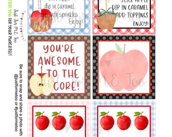 Caramel Apple Printable Tags, Caramel Apple Kit, Instant Download, Fall Tags, Teacher Tags, Lunchbox Note, Student Tag, Apple Tag, Apple