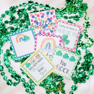 February Bundle Printable Tag Bundle, St Patrick&#39;s Day Digital Tags, Clover Tag, Rainbow Tag, Pintable, Download, Gift Tags,
