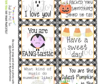 Halloween Lunchbox Notes Printable Tags, October, Fall School Tags, School Tag, Digital Download, Pumpkin, Ghost, Lunch Joke