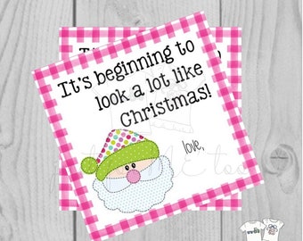 Santa Printable Tags, Instant Download, Christmas Tags, Square Gift Tags, Merry Christmas, Santa Tag, Gift Tag, Pink