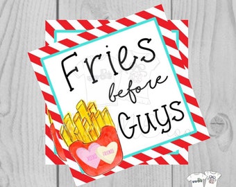 Valentine Printable Tags, Instant Download, Valentine's Day Tags, Square Gift Tags, Classroom Tag, Fries Tag, Treats, Fries before Guys