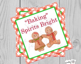 Christmas Printable Tags, Instant Download, Christmas Tags, Cookie Exchange, Merry Christmas, Baking Spirits Bright, Gingerbread Cookie