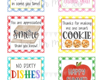 Teacher Appreciation Printable Tags, Instant Download, Teacher Tags, Square Gift Tags, End of School, Teacher Gifts, Small Gifts, Treats