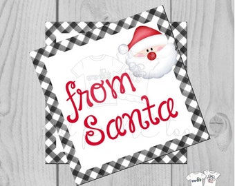 Santa Printable Tags, Instant Download, Christmas Tags, Square Gift Tags, From Santa, Santa Tag, Gift Tag, Christmas, black Gingham