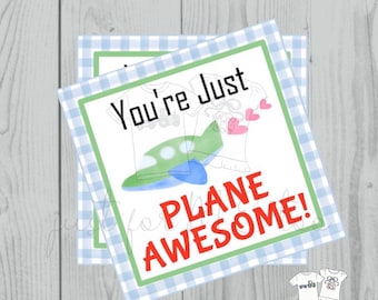 Valentine Printable Tags, Instant Download, Valentine's Day Tags, Square Gift Tags, Classroom Tag, Airplane Tag, Treats, Plane