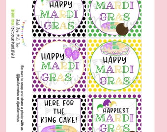 Mardi Gras Printable Tags, Instant Download, King Cake, Classroom Treat, Beads Mardi Gras Treats